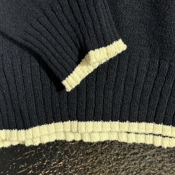 The Limited America Navy Blue White Accents Tight Knitted Long Sleeve V Neck L - Picture 4 of 4